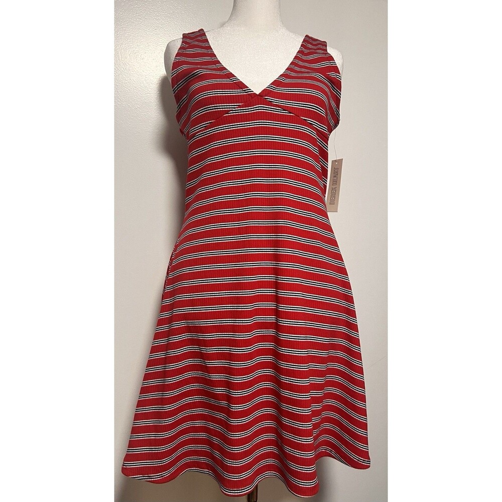 Derek Heart Women’s L Red Striped Ribbed Fit & Flare Dress NWT
